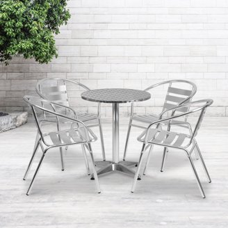 Flash Furniture 30\" Round Metal Table Set With 4 Chairs - Black & Antique Gold, Indoor-Outdoor