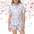 thumbnail image 2 of LIIPEE Girls Sleepwear Summer Comfort Bowknot Printed Turndown Collar Button Top Elastic Waist Shorts 2 Piece Set Pajamas Girl Sweet Daily Homewear,Light Blue,3-4 Years, 2 of 5