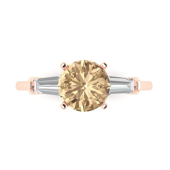 Clara Pucci 14K Rose Gold 2ct YellowMoissanite Three-Stone Ring for Women