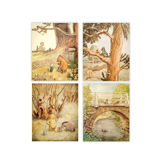Lone Star Art Classic Winnie The Pooh 8" x 10" Framed Wall Art Print (Set of 4)