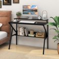 thumbnail image 7 of Demi Bonn Space-Saving Computer Desk, Anti-Falling Backboard, Removable Hook, with Monitor Stand and Extra Storage Shelf for Work Study-Black, 7 of 7
