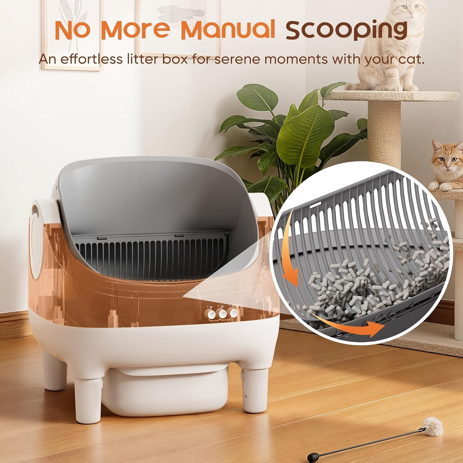 Self-Cleaning Litter Box, Automatic Cat Litter Box with APP Control, Open-Design Electric Litter Box, Safety Anti-Pinch, Odor-Free Waste Disposal Includes Trash Bags, Suitable for Multiple Cats