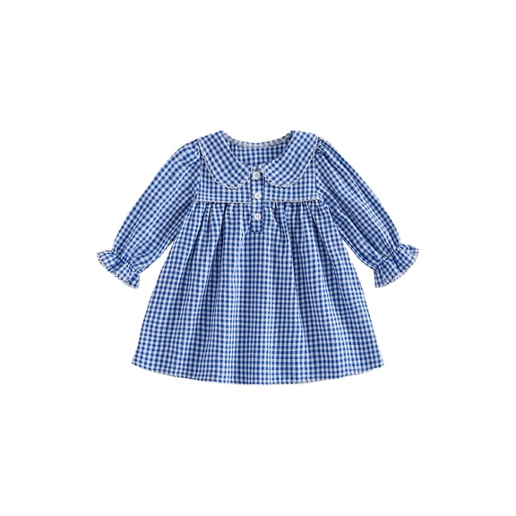 RUINIXCW Toddler Baby Girl Spring Fall Plaid Gingham Dress 6 12 18 24 Months 2 3 4 Years Sweet Doll Collar Long Sleeve Button Front A-line Dress