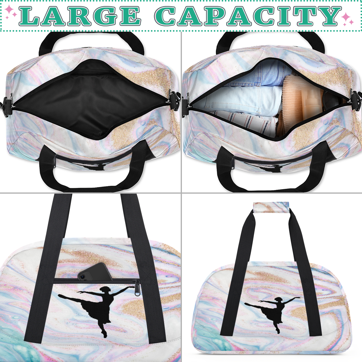 Qzjjjmy Dance Gymnastics Bag for Girls Kids Sports Duffle Bag Ballet Bag Travel Bag
