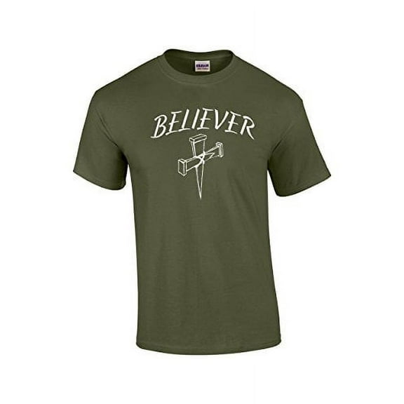 Christian Short Sleeve T-shirt Believer with Cross-Military-Large