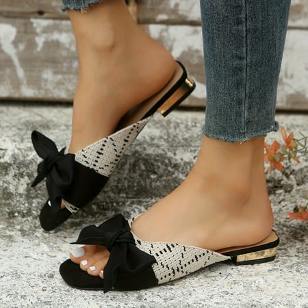 

Chic Elegant Slip-Ons: Comfy Open-Toe Bowknot Flats for Women s Summer Casualwear