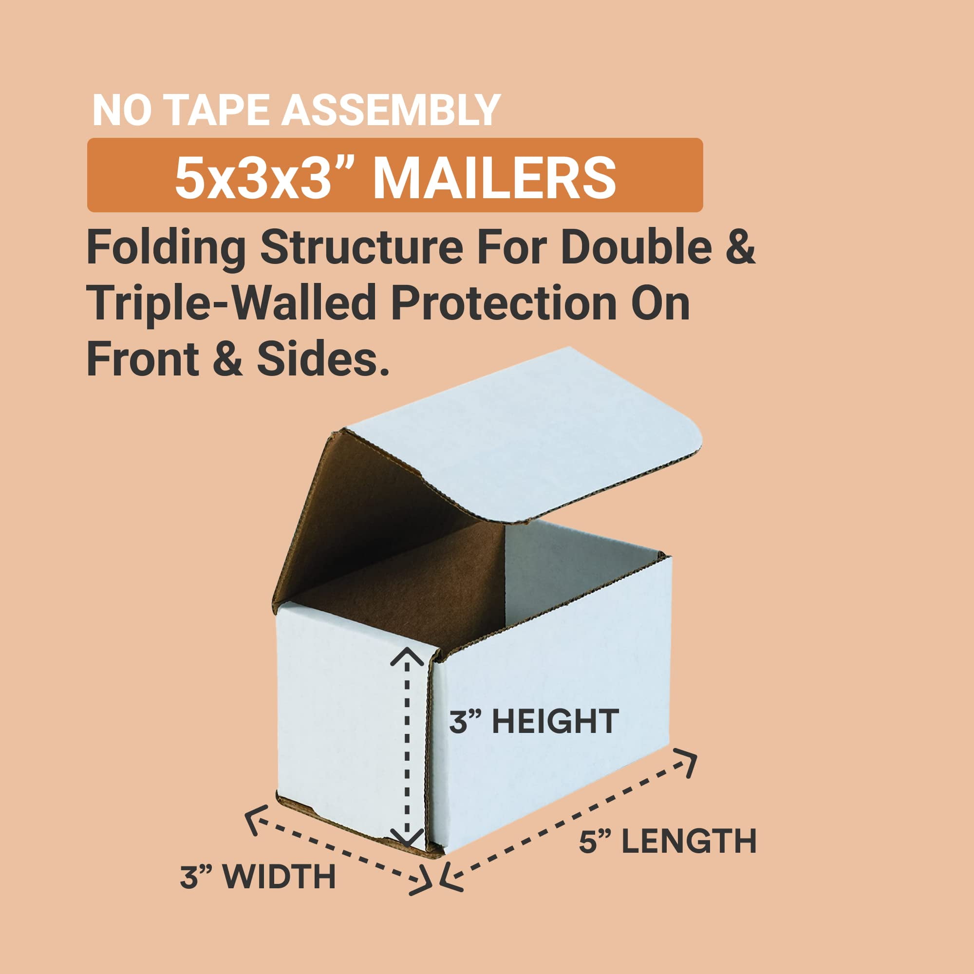 AVIDITI Shipping Boxes Small 5"L x 3"W x 3"H, 50-Pack | Corrugated Cardboard Box for Packing, Moving and Storage 5x3x3 533 CA1
