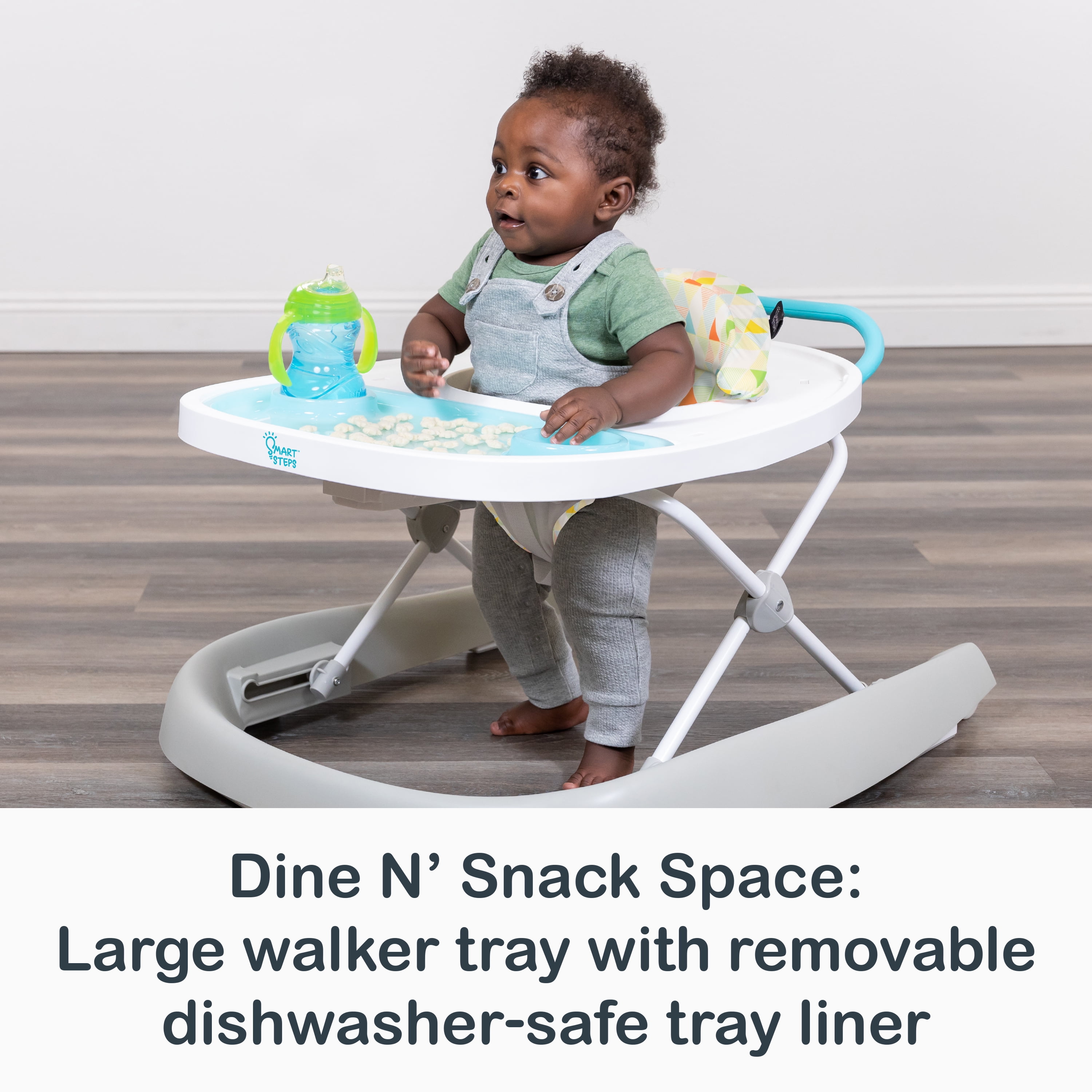 Smart Steps 3-in-1 Dine N' Play Feeding Walker With Interactive Toys, Baby Trend Harmony Fun Green