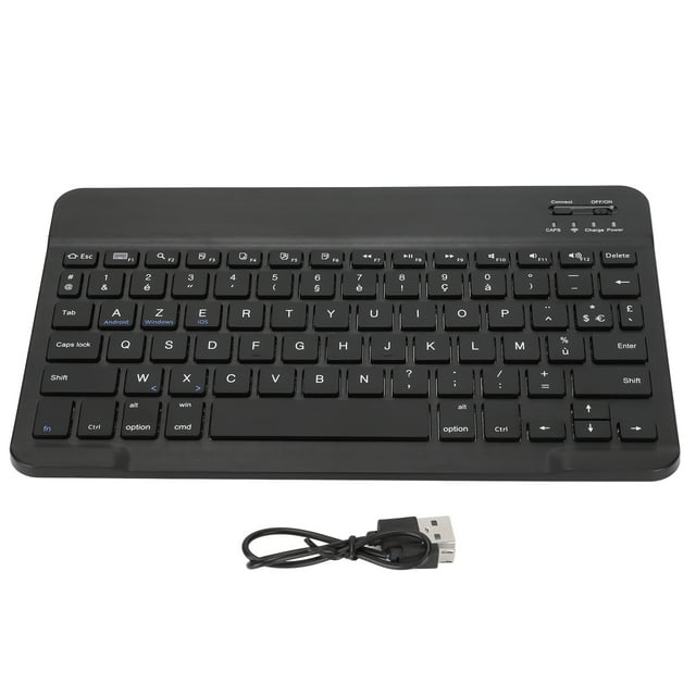 Teclado inalámbrico de 10 pulgadas, delgado, resistente al agua, estilo tijera, inalámbrico, Bluetooth, teclado AZERT francés para tableta, teléfono, ordenador, negro