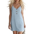 thumbnail image 2 of Pounoo Women's Casual Dresses Sleeveless V Neck Henley Tunic Dress With Buttons Beach Style Comfortable Stretchy Breathable Sundresses Gift, 2 of 8