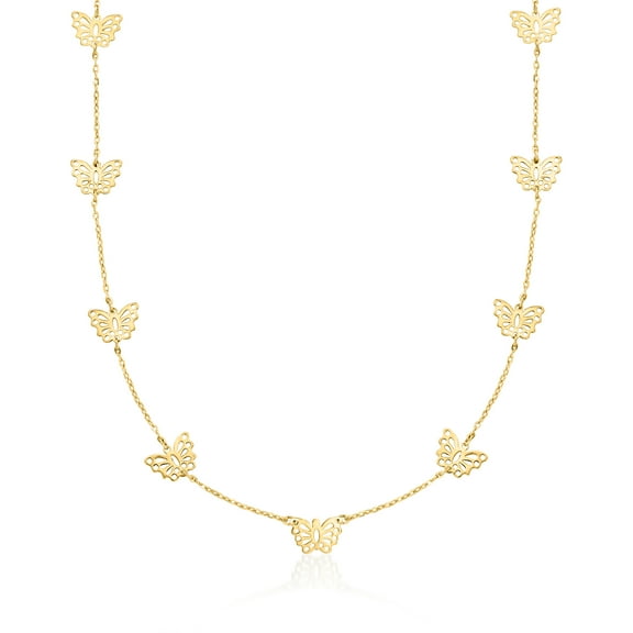 Pure Collection by Ross-Simons Italian 14kt Yellow Gold Butterfly Station Necklace, Women's, Adult