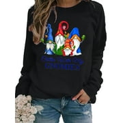 Avamo X-mas Women Long Sleeves O-neck Sweatshirt Pullover Tunic T-shirt Plus Size with Vintage Gnomes Print Oversized Fall Winter
