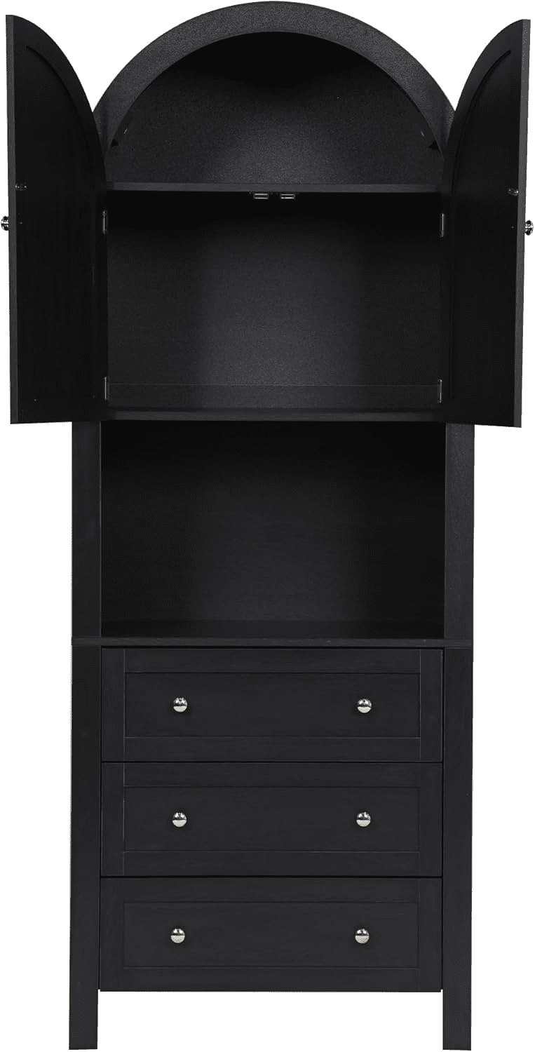 LEFHDA 6-Tier Arched Storage Cabinet with Drawer, Cabinet with Doors and Countertop, Arched Bookcase with Storage, Kitchen Pantry Cabinet, Wooden Storage Cabinet for Living Room