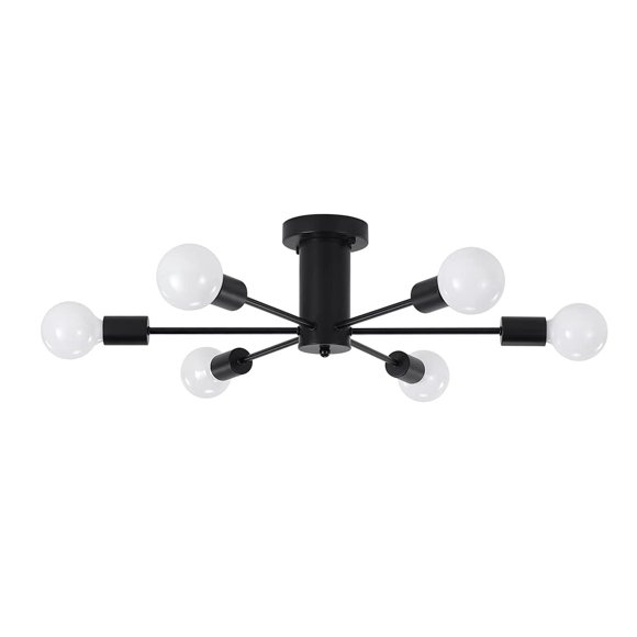 6-Lights Modern Chandelier Ceiling Light Black Industrial Semi Flush Mount Celing Light Fixture for Bedroom Dining Room Kitchen Living Room (Bulbs Not Included)