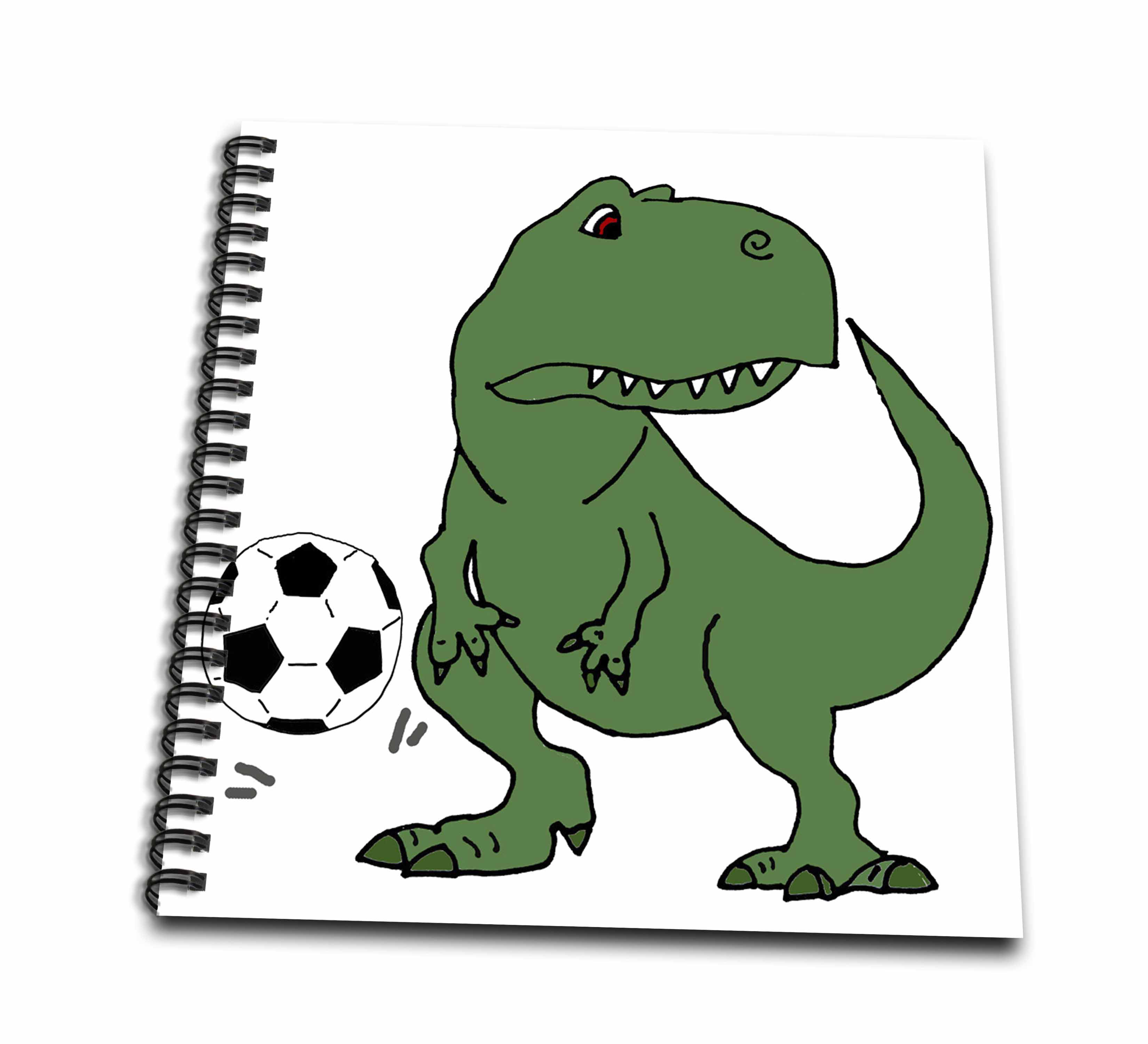 3dRose Funny Cute Green T-rex Dinosaur Playing Soccer Cartoon - Memory  Book, 12 by 12-inch 