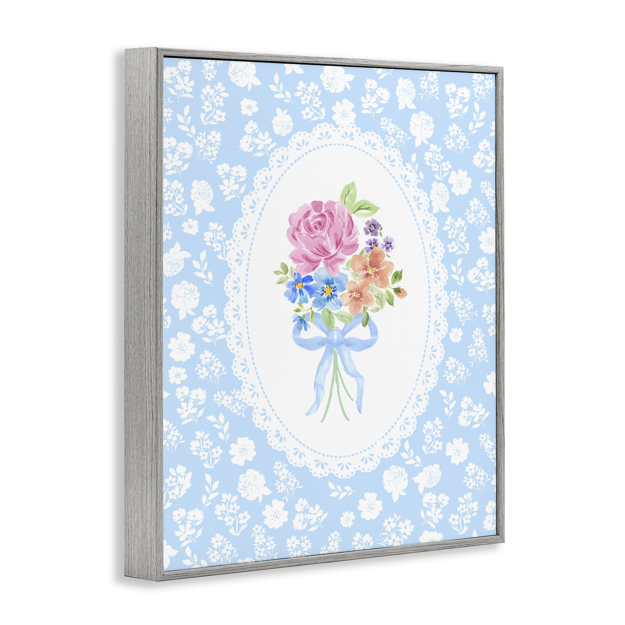 Stupell Industries Blue Feminine Bouquet Gray Framed Giclee Art, design by Corinne Haig