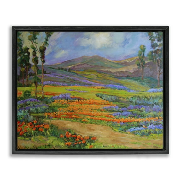 Stupell Industries Bountiful Meadow Landscape Landscape & Nature Painting Black Floater Framed Canvas Art Print Wall Art, 21 x 17