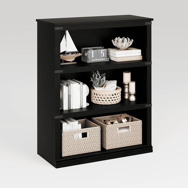 QinaQin Librero alto estilo farmhouse, con repisas abiertas y acabado madera rústica, ideal para exhibir libros, decoración y organizar sala u oficina
