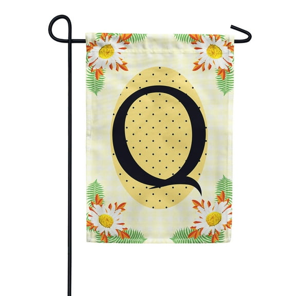 America Forever Spring Monogram Garden Flag Letter Q 12.5 x 18 inches Double Sided Vertical Outdoor, Yard, Lawn, Beautiful Bright Summer Flowers, Daisies, White Flowers, Polka Dots Garden Flag