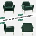 thumbnail image 5 of Upholstered Velvet Armchair Set of 2 Lounge Accent Chair Tufted Back Metal Legs Bedroom Green, 5 of 7