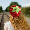 thumbnail image 4 of Strawberry Crochet Hat Handwoven Warm Knit Hat for Women Soft Loose Cute Winter Cozy Accessory, 4 of 7