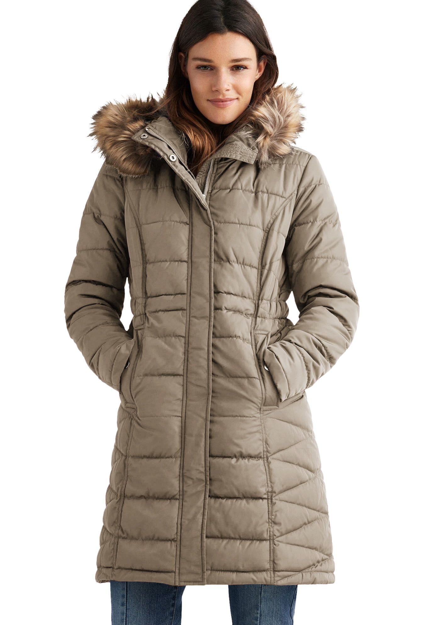 Faux Fur Trim Puffer Coat - Walmart 