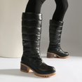 thumbnail image 2 of Women Round Toe Warm Knee High Boots Plus Size Mid Heel Quilted Fabric Tall Boots Non Slip Outsole for Fall Winter Commuting Travel Black, 2 of 7