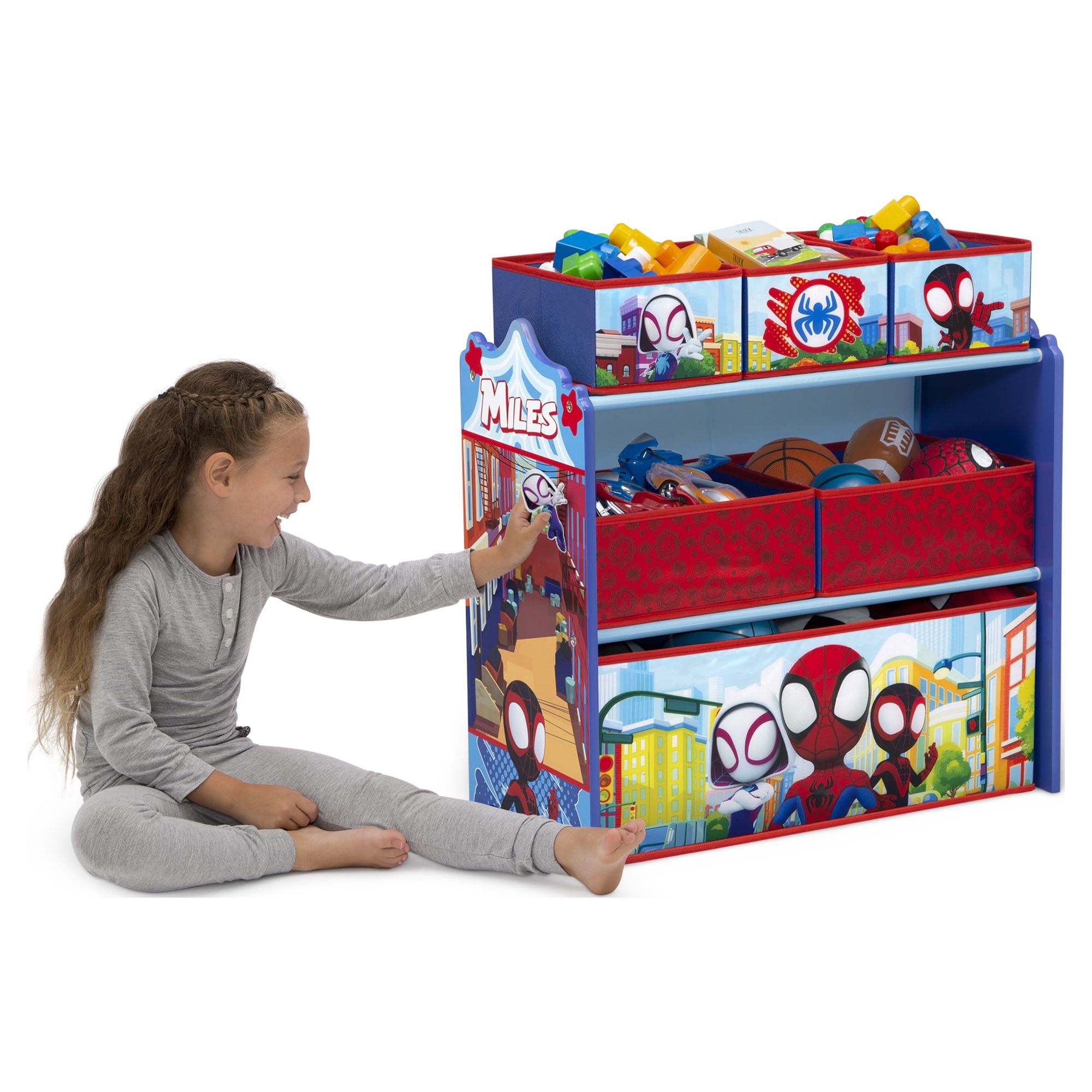 Marvel Spidey and His Amazing Friends 4-Piece Toddler Playroom Set by Delta Children – Includes Play Table with Dry Erase Tabletop and 6 Bin Toy Organizer with Reusable Vinyl Cling Stickers, Blue - image 5 of 11