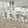 thumbnail image 3 of 24" Swivel Counter Height Stools, High Back Swivel Bar Stools with Grey Faux Leather Upholstered Seat & Solid Wood Footrest, Counter Bar Chairs for Kitchen Island & Pub (Antique White, Set of 2), 3 of 9