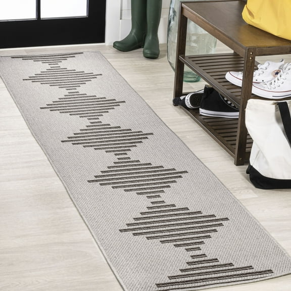 JONATHAN Y SANTA MONICA 2 x 8 Runner Rug, Vinales Diamond Stripe - Light Gray/Black, SMB204B-28