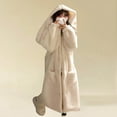 thumbnail image 2 of Htigea Women's Fleece Housecoat Long Hooded Nightgown Lightweight Bathrobe for Ladies Winter Loungewear Robes Beige,XXL, 2 of 4