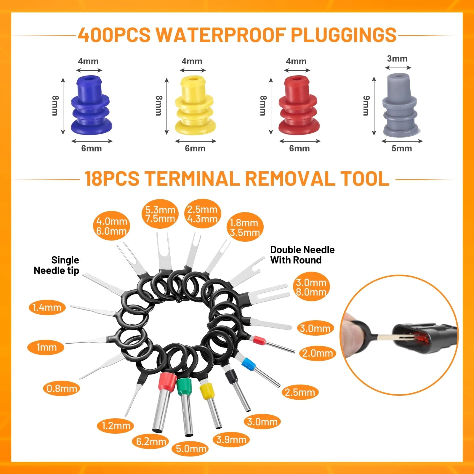969PCS Pin Connector Kit, Car Electrical Wire Connectors Terminal Pins, 28Type 1/1.5/1.8/2.2/2.8/3.5mm Male & Female Wire Terminal Removal Tool, Non Insulated Crimp Pins for Motorcycle ATV
