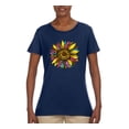 thumbnail image 3 of Sunflower Animal Print Fashion Womens Graphic T-Shirt, Navy, Large, 3 of 5