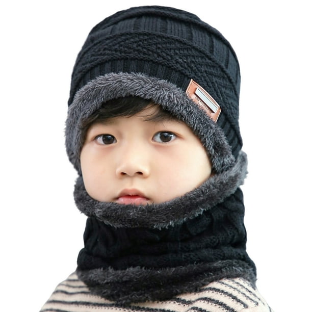2Pcs Set 2 12 Ans Hiver Enfants Chapeau Foulard Modele de Mode Polaire Double Epaissir Tricote Garcons Filles Casquette Foulard pour l Exterieur Walmart