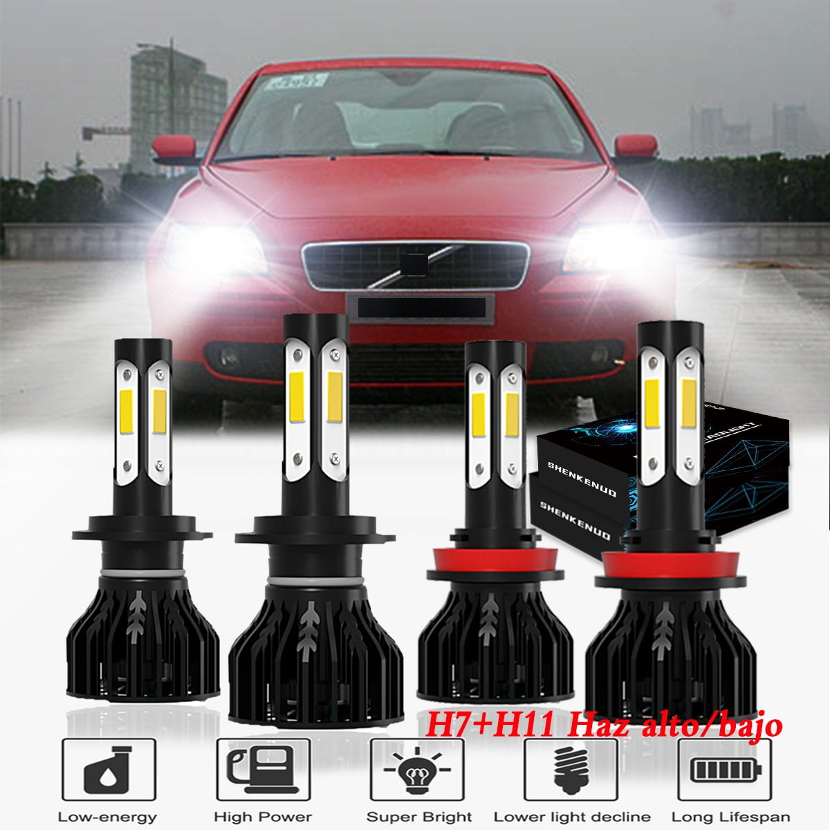 4Pcs LED Headlight Hi/Lo+Fog Bulbs 8000K Combo Kit For Dodge Grand Caravan 08-10