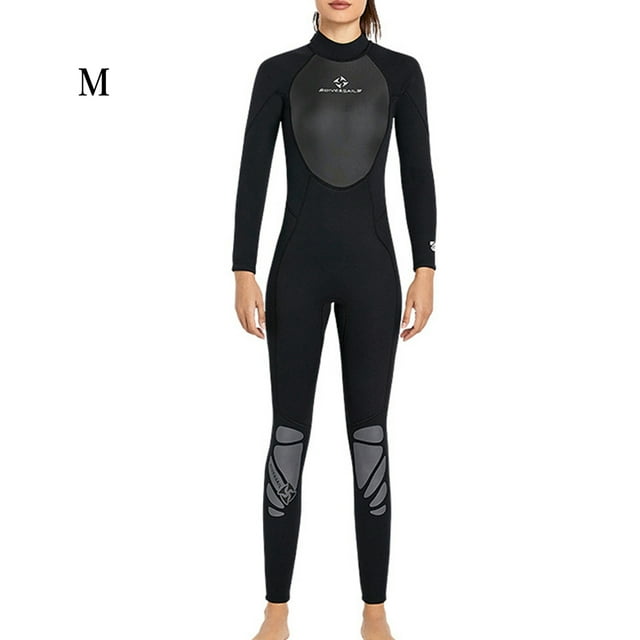 Combinaison de Plongée en Néoprène Nylon Manches Longues Maillot de Bain Bordure en Cuir Lisse Col Rond Classique Trois Couches Structure Composite Combinaison de Plongée Femmes Noir m