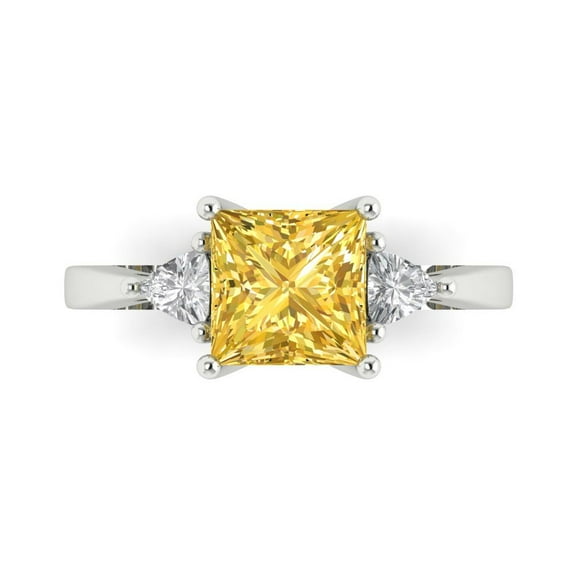 Three-Stone Engagement Ring for Women - 2.32ct Natural Citrine in 18K White Gold Promise Ring