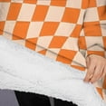 thumbnail image 3 of Oversized Wearable Blanket Hoodie,Orange and White Wavy Checkerboard Pattern Sherpa Blanket Hoodie with Super Pockets,Super Warm Fuzzy Pullover for Women & Men, 3 of 6