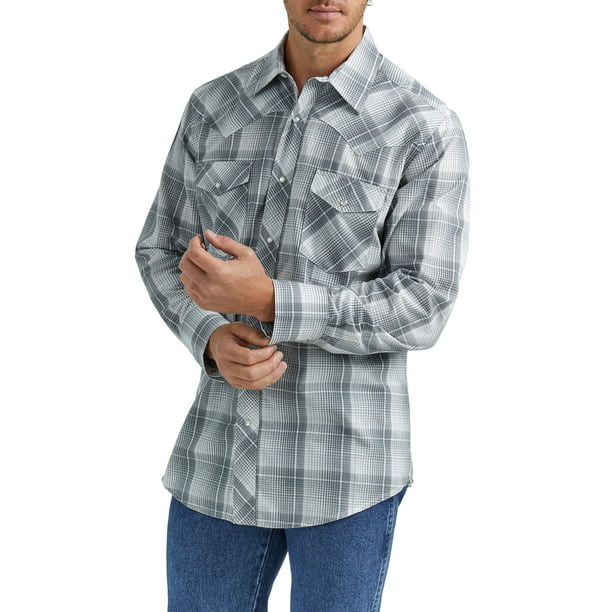 Wrangler® Men's and Big Men's Regular Fit Long Sleeve Western Shirt ...