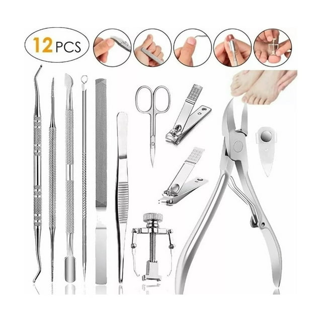 Kit de podología y pedicura para uñas encarnadas, 12 piezas, acero inoxidable