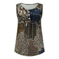 thumbnail image 3 of up to 60% off Gifts Summer Tank Tops Western Print V-Neck Sleeveless T Shirts for Women Vintage Graphics Button Pleated Swing Henley Shirt Lightweight Tunic Blouse Vest Coffee xl Under $5, 3 of 3