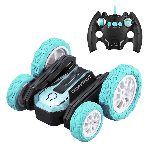 Partheme Novelty Toys 1 Counts Stunt Toy Car 2.4Ghz Remote Control Car Double Side Rotating Car Children's Toy Blue Green Red
