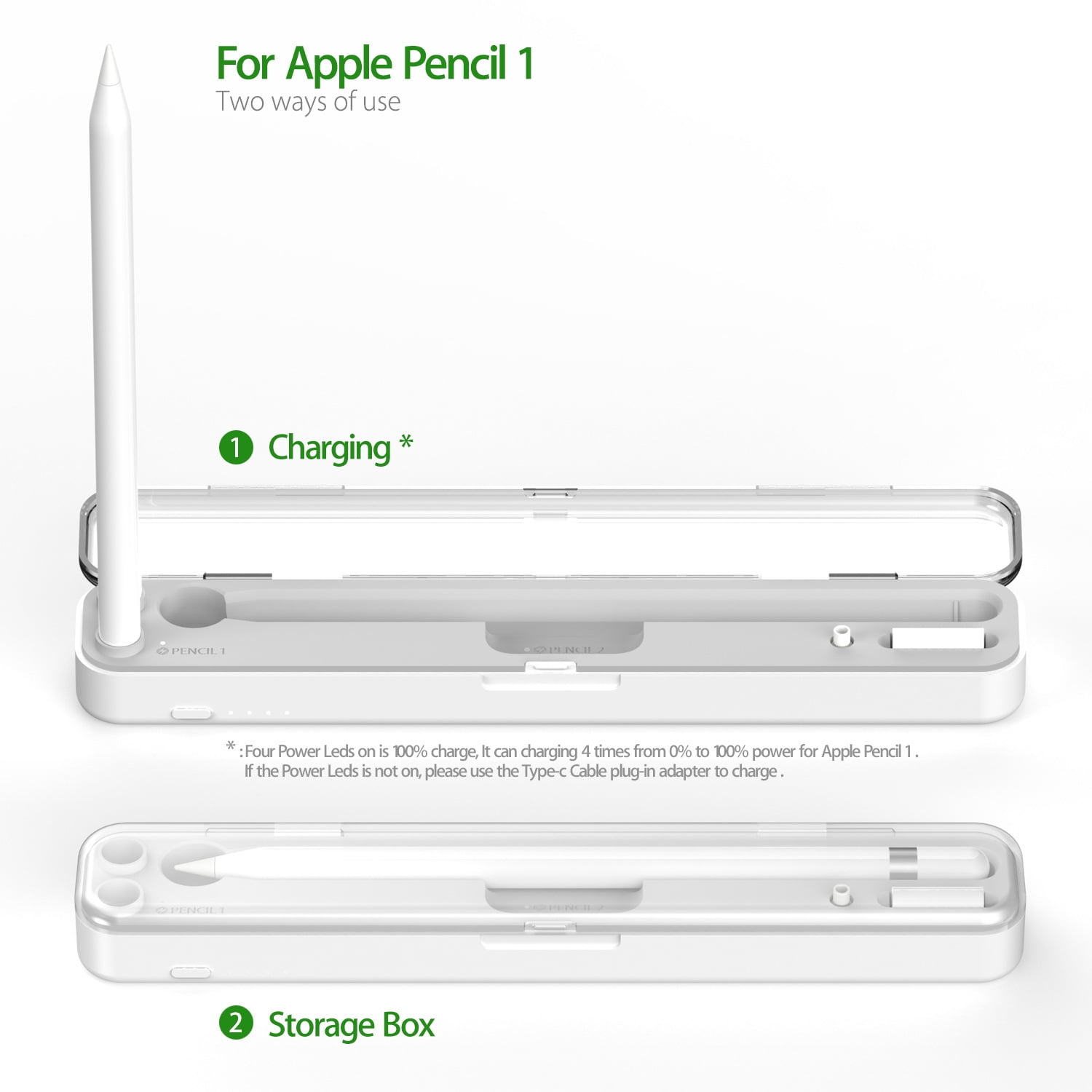 2in1 Wireless Charging Case for Apple Pencil 1st / 2nd Generation, Built-in Battery Charger, Portable iPad Pencil Box Holder