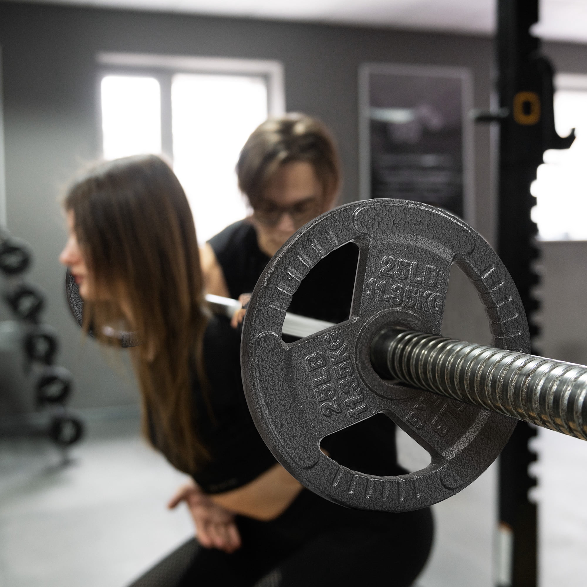 FlexWave 2" Olympic Cast Iron Weight Plates, 2.5-45 lb Set, Rust-Proof Enamel Coating & Tri-Grip Handles, Home & Commercial Gym