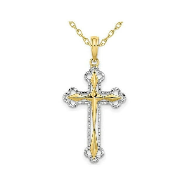 Collier Pendentif Breloque Croix Réversible en Or Jaune 10K avec Chaîne