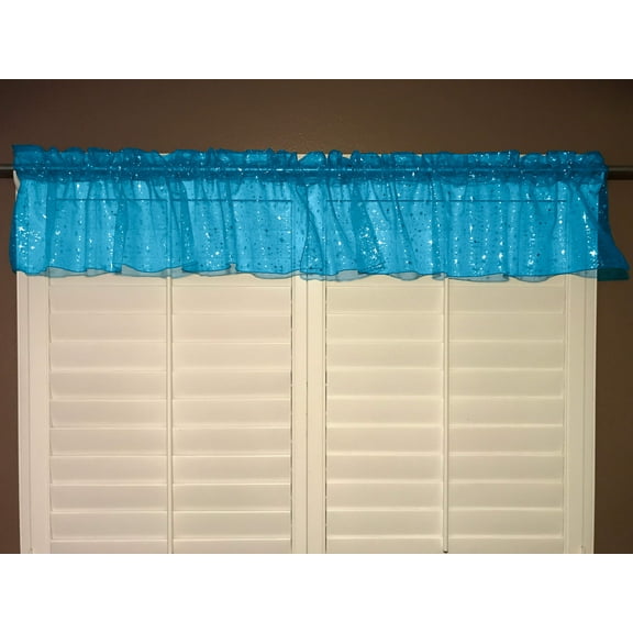 sheer organza window valance 58 wide turquoise with silver stars