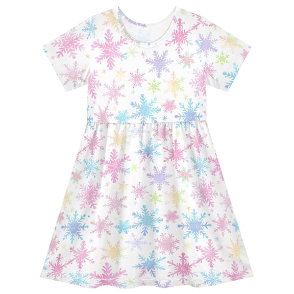 joogoo Snowflakes Colorful Girls' Short Sleeve Dress Kids Dresses 5-6T