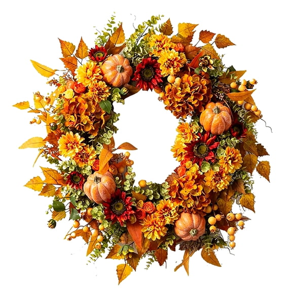Artificial Fall Wreath With Mini Pumpkins And Maple Leaves Durable Fade Resistant Decor For Front Door Fireplace Indoor Outdoor Thanksgiving Harvest Celebrations