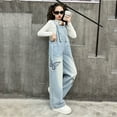thumbnail image 2 of Toimothcn Toddler Baby Girls Pants Casual Butterfly Embroidery Denim Overalls Wide Leg Durable Soft Fashion Denim Jumpsuit 5-6 Years, 2 of 8