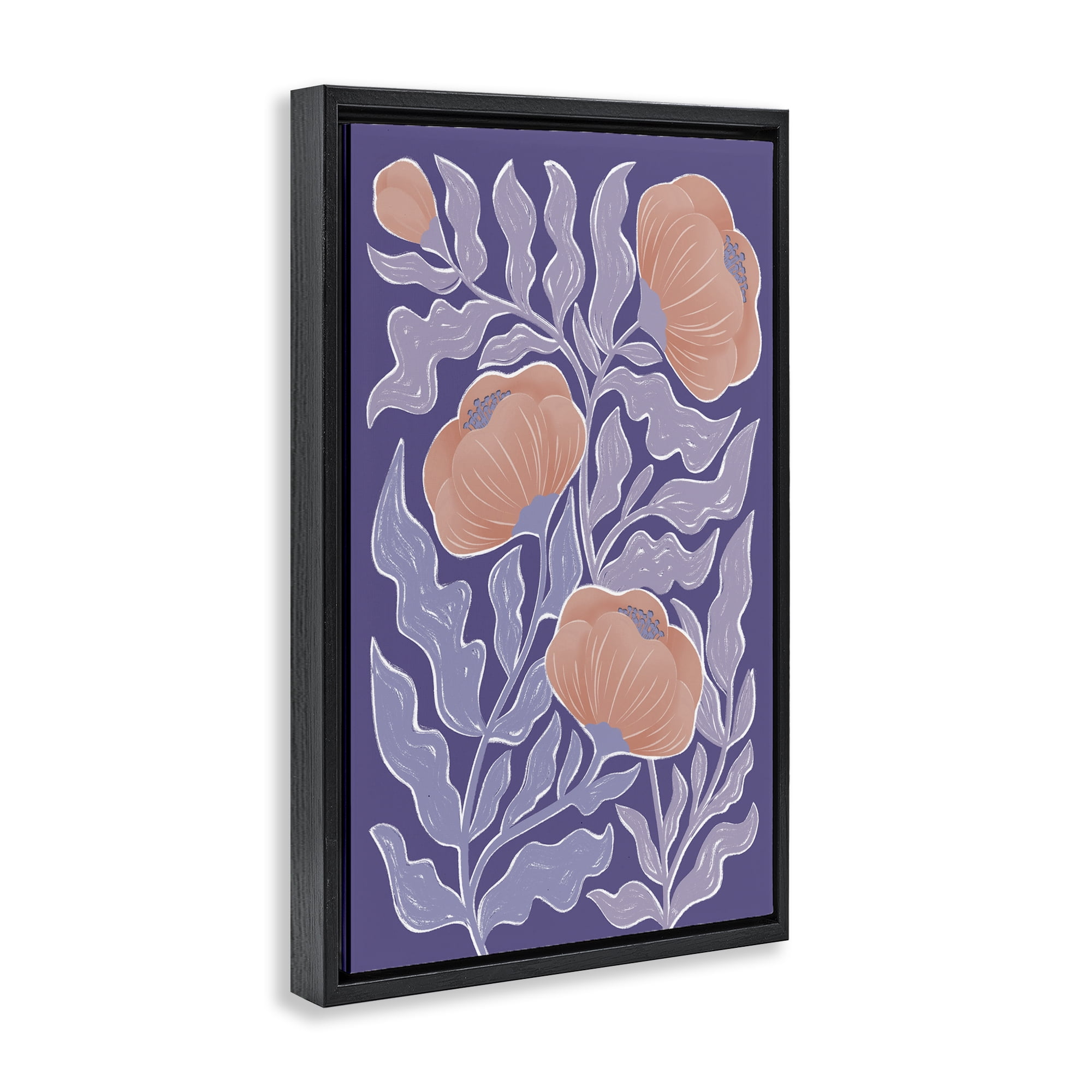 Stupell Industries Midcentury Purple Poppies Black Framed Floater Canvas Wall Art, design by Martina Pavlova